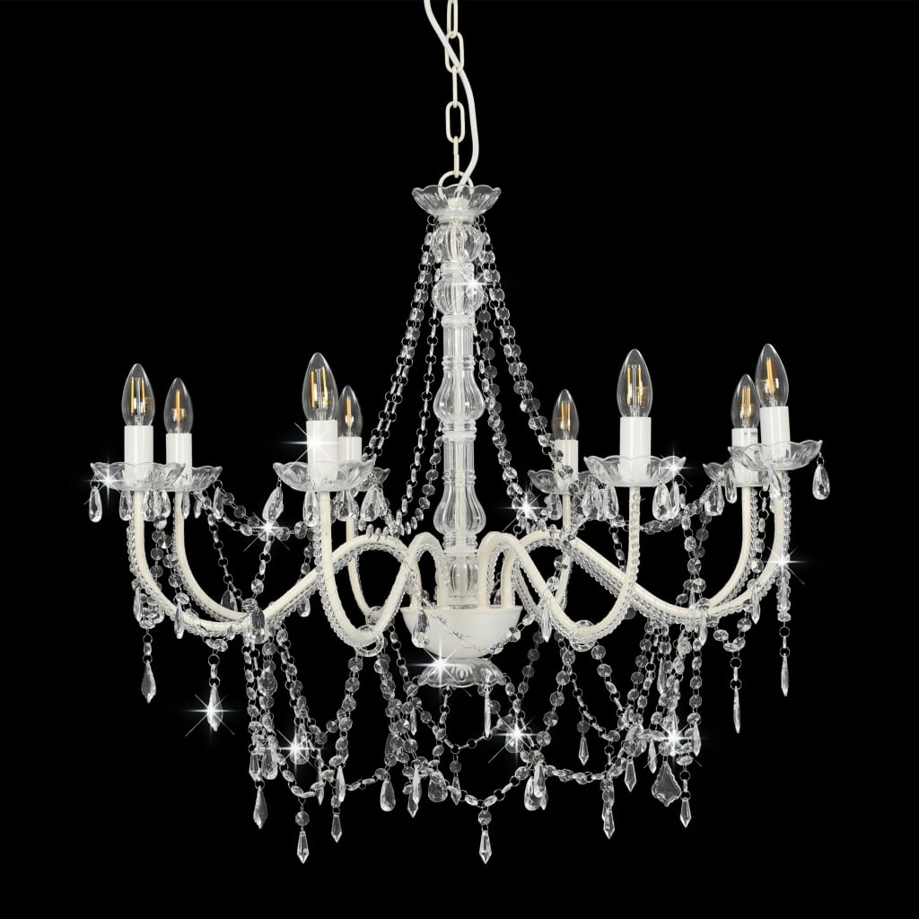 Lustre avec perles blanc 8 douilles E14