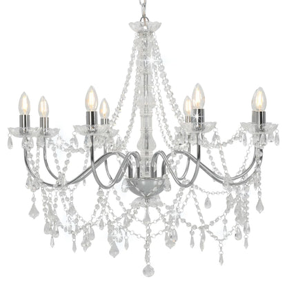 Lustre avec perles argent 8 douilles E14