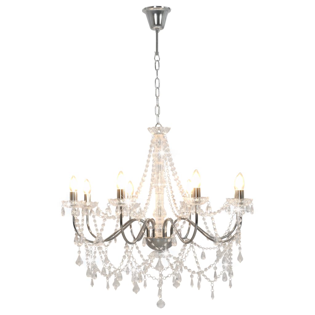 Lustre avec perles argent 8 douilles E14