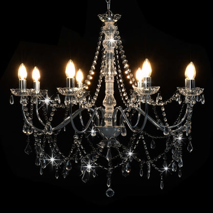 Lustre avec perles argent 8 douilles E14