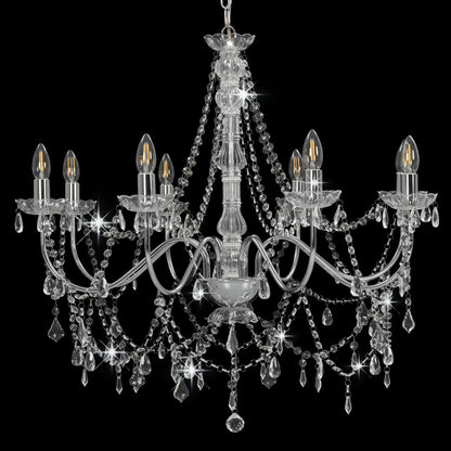 Lustre avec perles argent 8 douilles E14