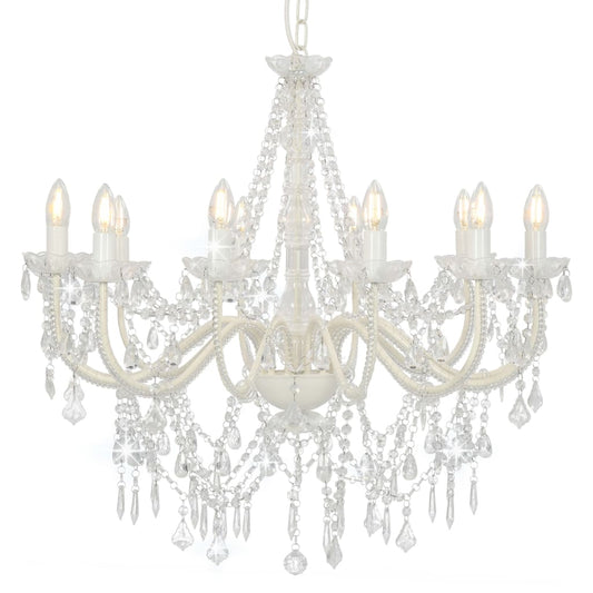 Lustre avec perles blanc 12 douilles E14