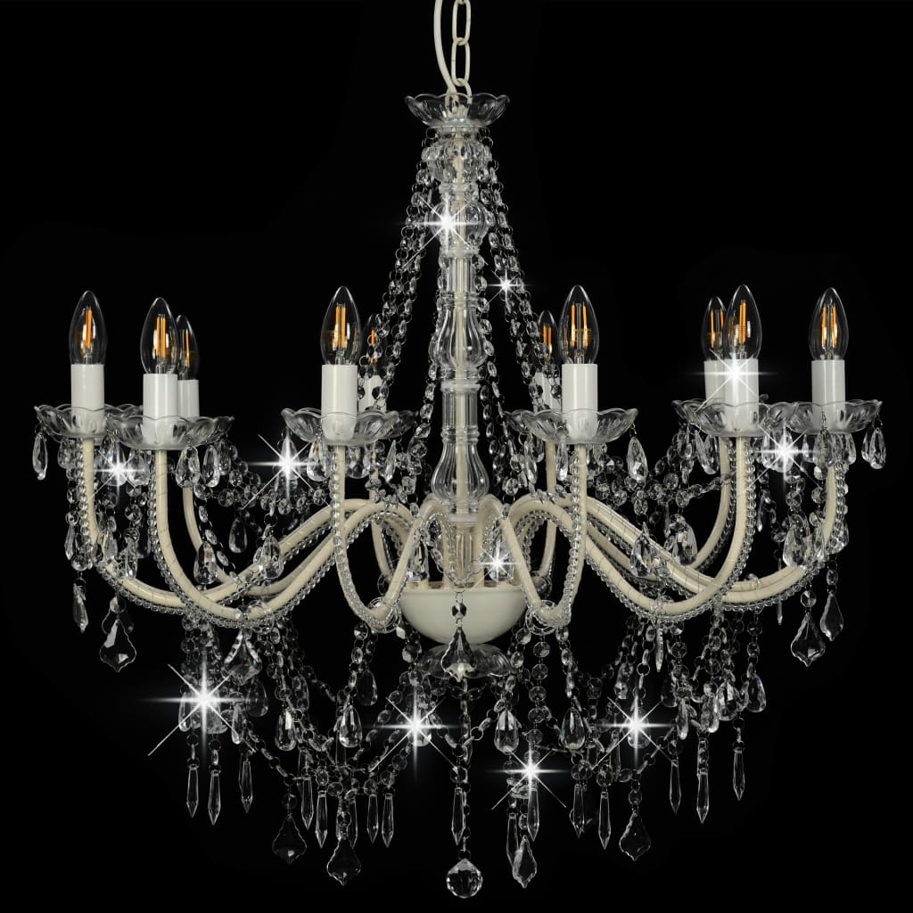 Lustre avec perles blanc 12 douilles E14