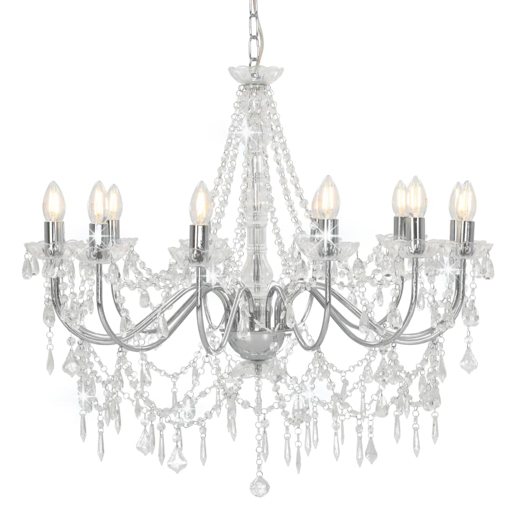 Lustre avec perles argent 12 x douilles E14