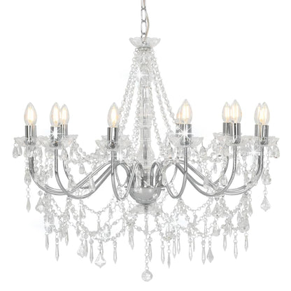 Lustre avec perles argent 12 x douilles E14