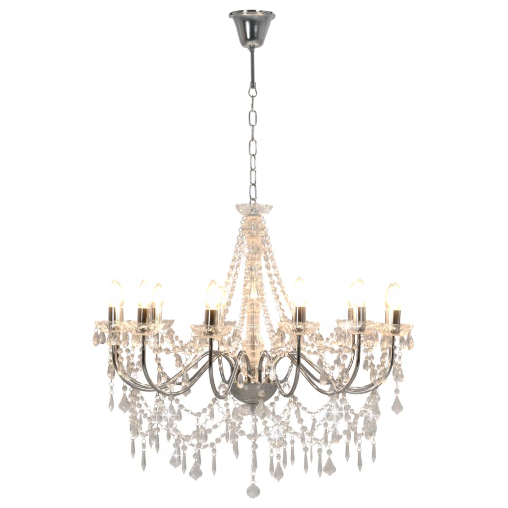 Lustre avec perles argent 12 x douilles E14