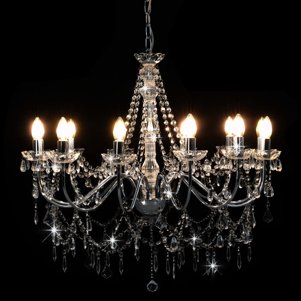 Lustre avec perles argent 12 x douilles E14