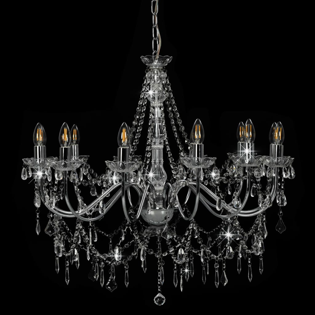 Lustre avec perles argent 12 x douilles E14