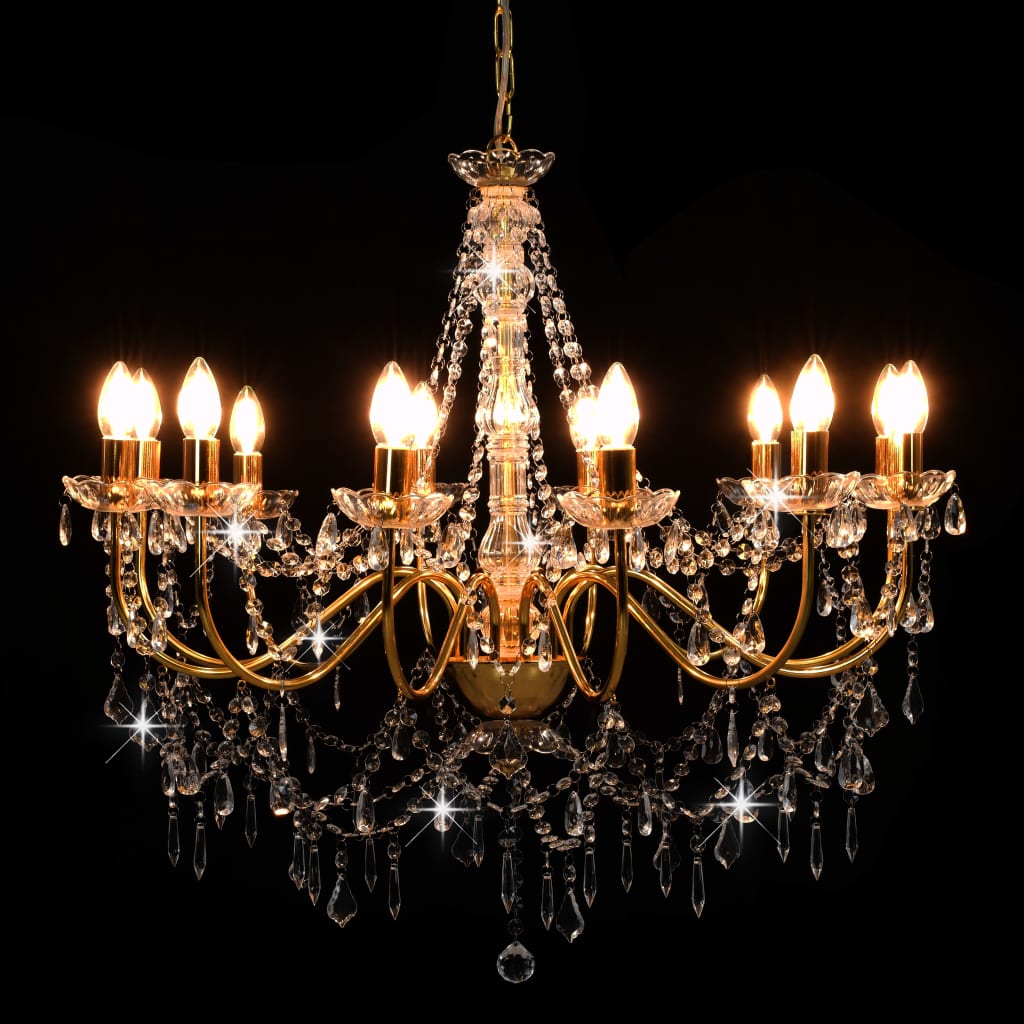 Lustre avec perles Doré 12 x douilles E14