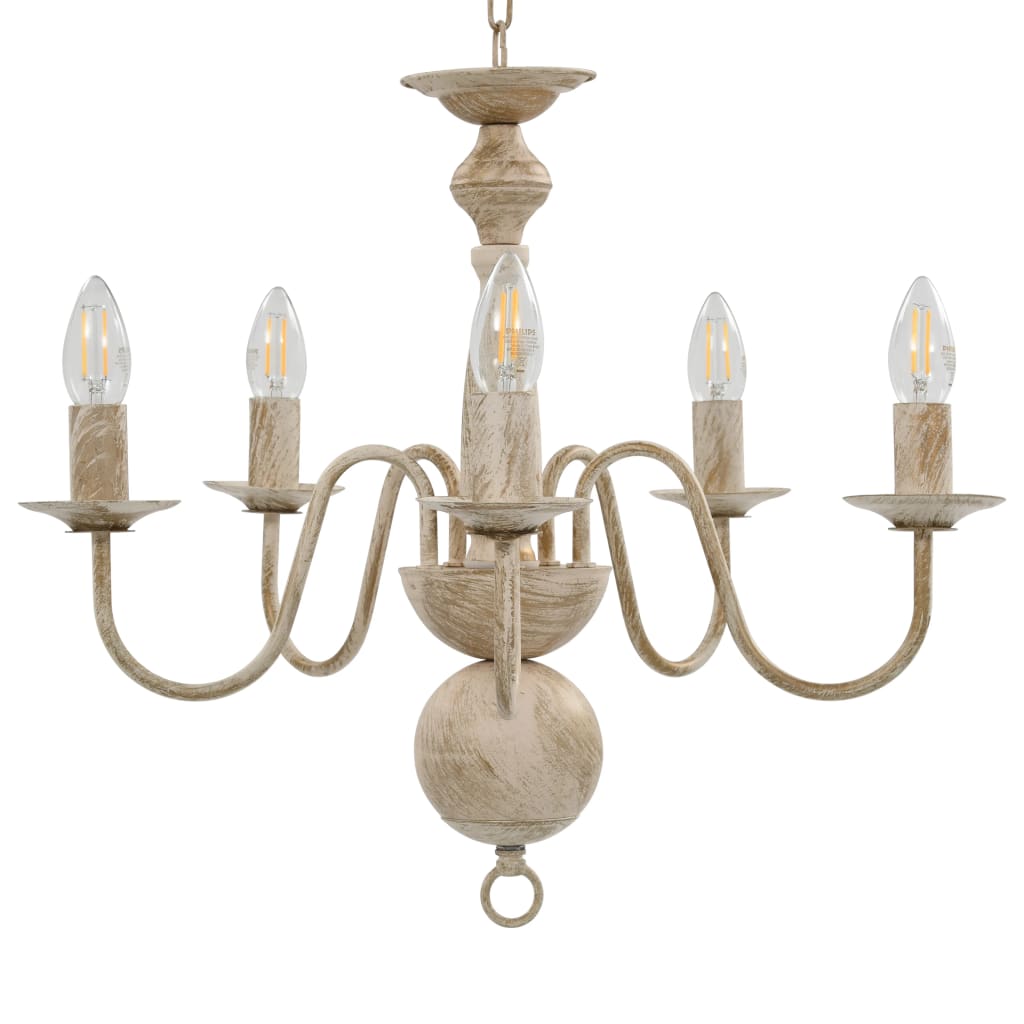 Lustre Blanc Antique 5×Ampoules E14