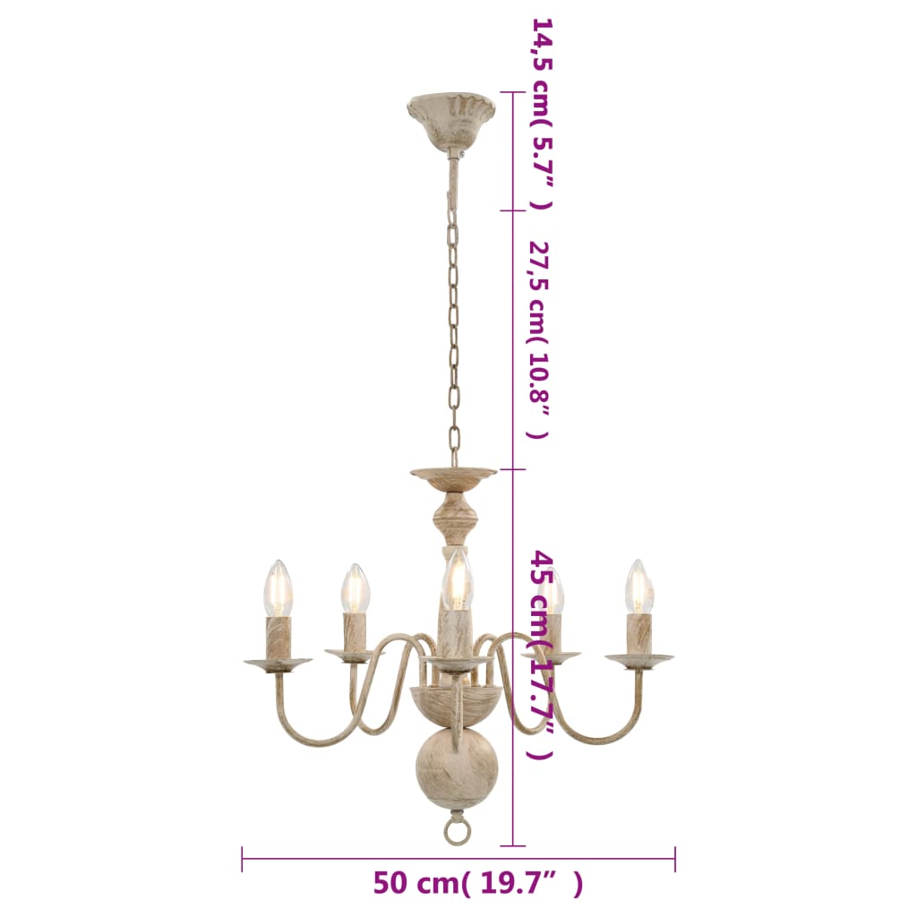 Lustre Blanc Antique 5×Ampoules E14