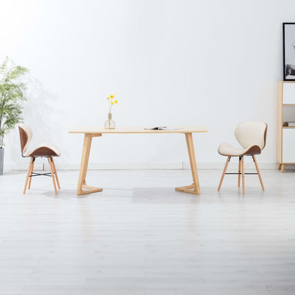 Chaises de salle à manger 2 pcs. Simili cuir blanc crème et bois courbé