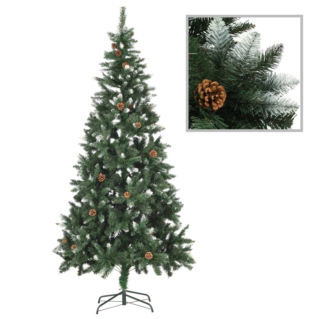 Árbol de Navidad artificial con piñas, purpurina blanca, 210 cm