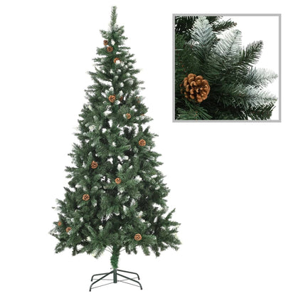 Árbol de Navidad artificial con piñas, purpurina blanca, 210 cm