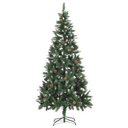 Árbol de Navidad artificial con piñas, purpurina blanca, 210 cm