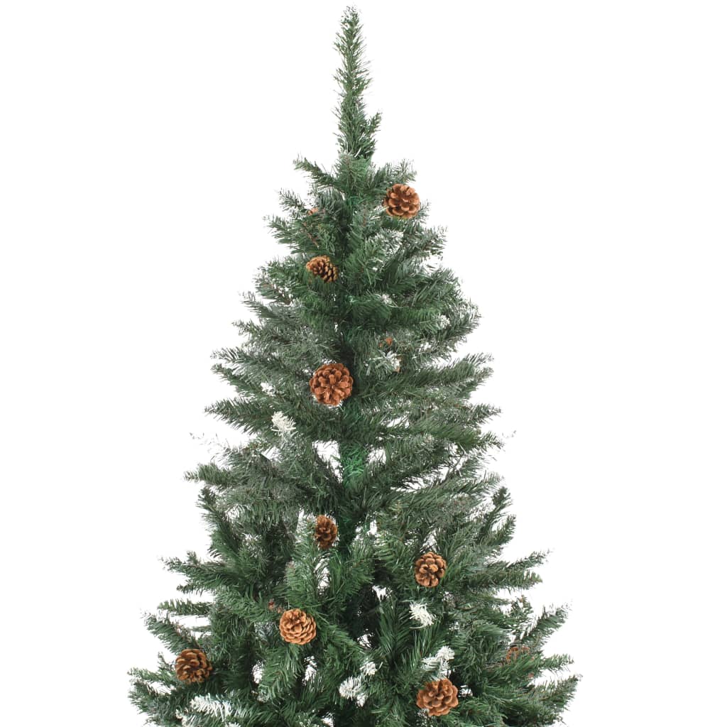 Árbol de Navidad artificial con piñas, purpurina blanca, 210 cm