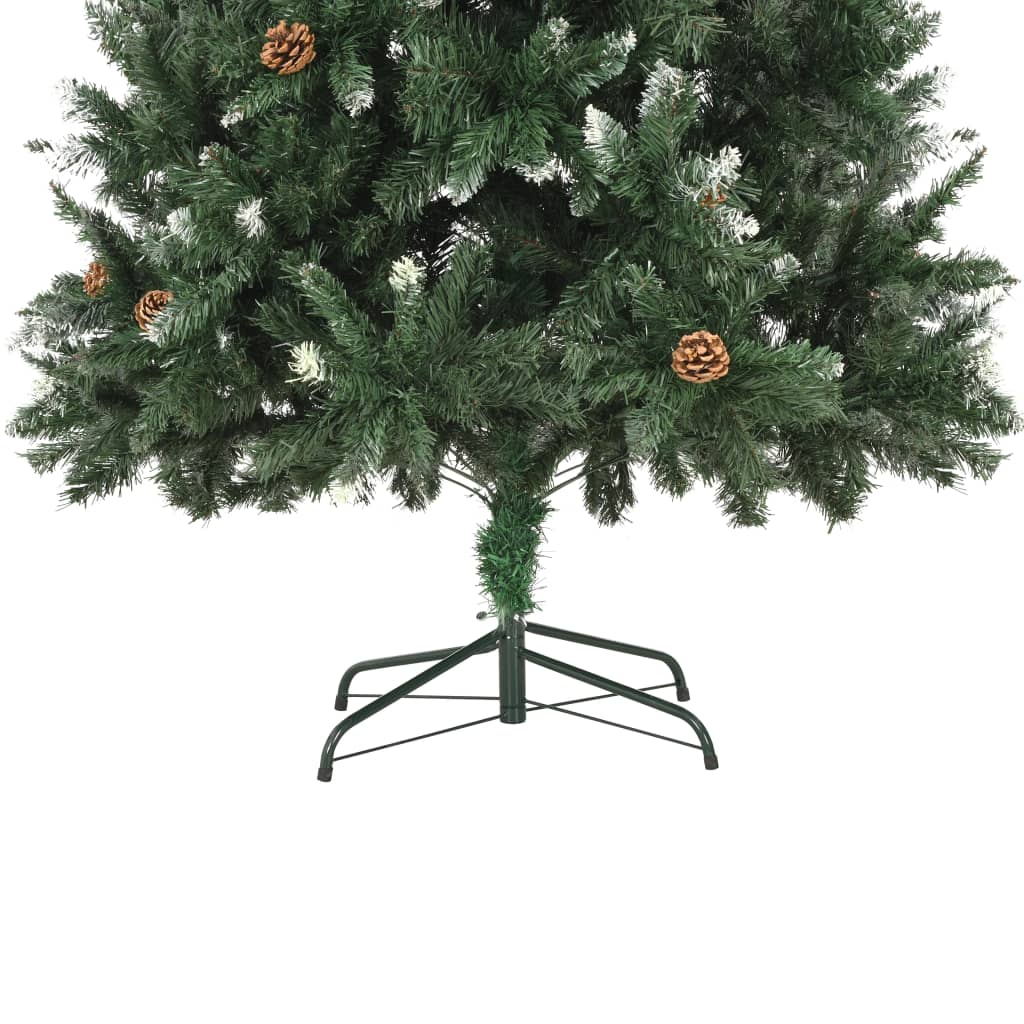 Árbol de Navidad artificial con piñas, purpurina blanca, 210 cm