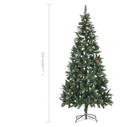 Árbol de Navidad artificial con piñas, purpurina blanca, 210 cm