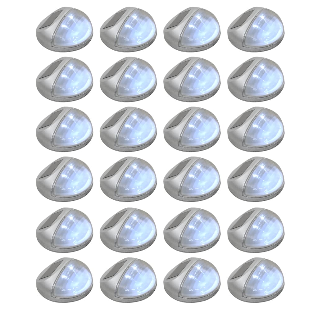 Lampes solaires d'extérieur pour mur LED 24 pcs. Ronde argent.