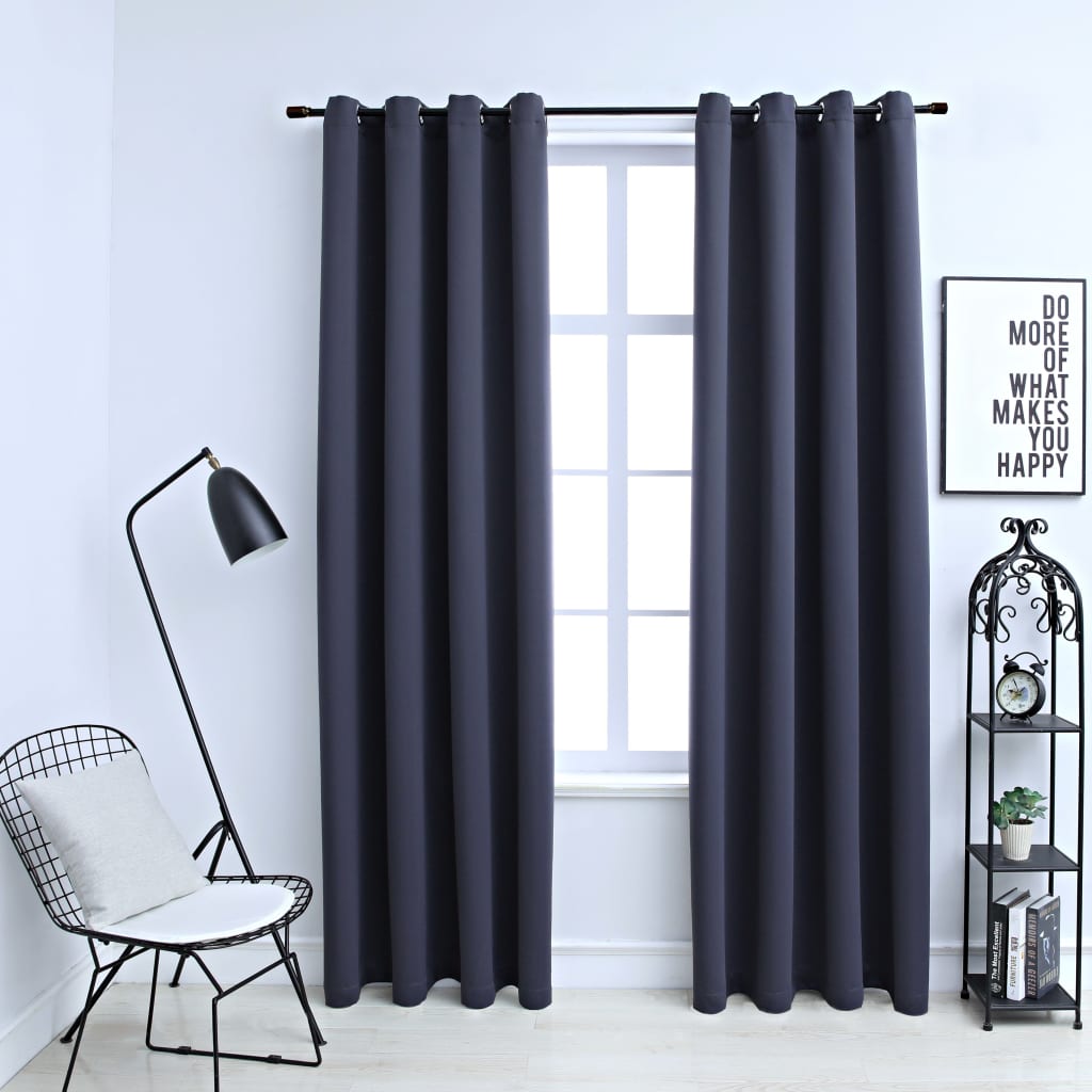 Cortinas opacas con ojales metálicos 2 piezas antracita 140x225cm