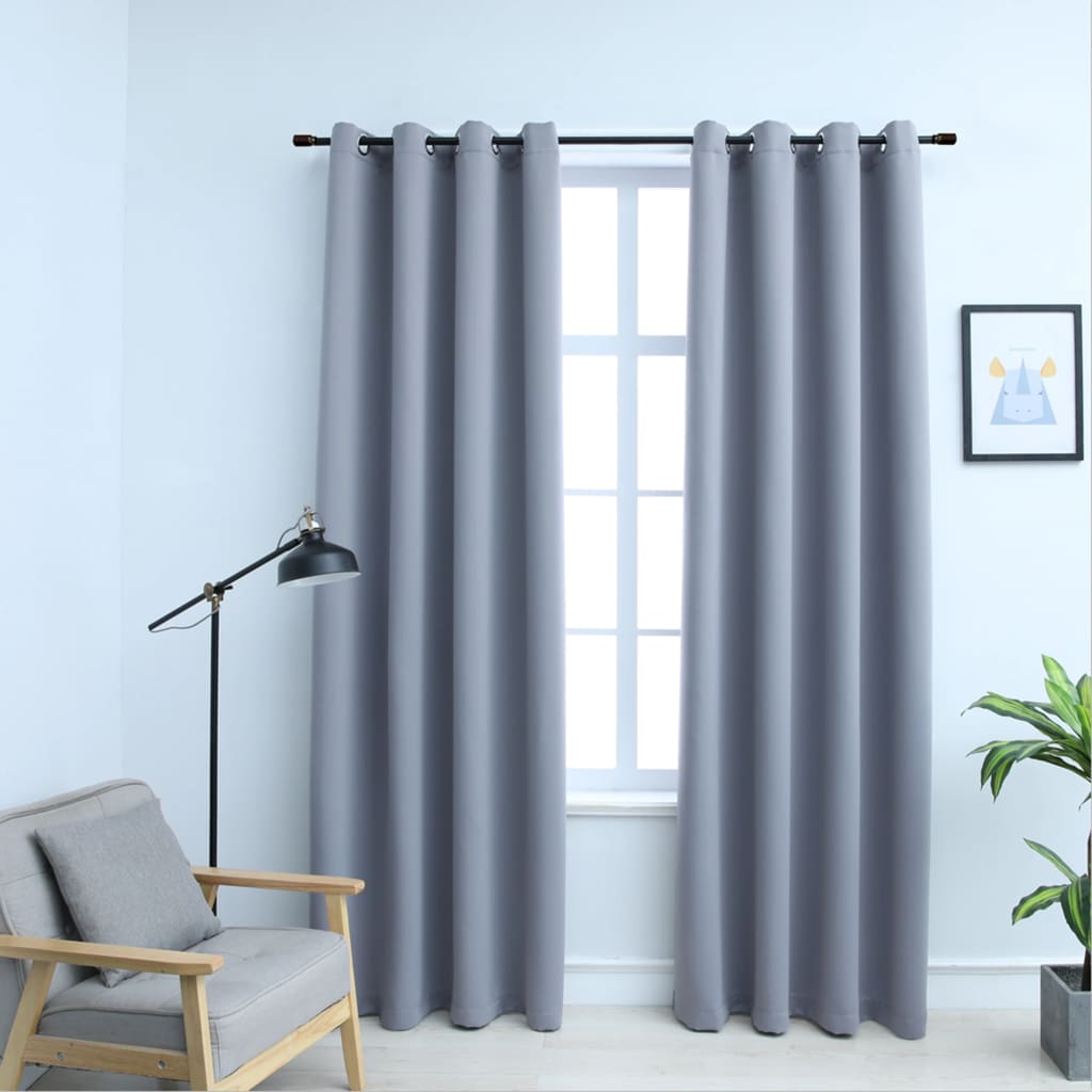 Cortinas opacas con ojales metálicos 2 piezas Gris 140x225cm.