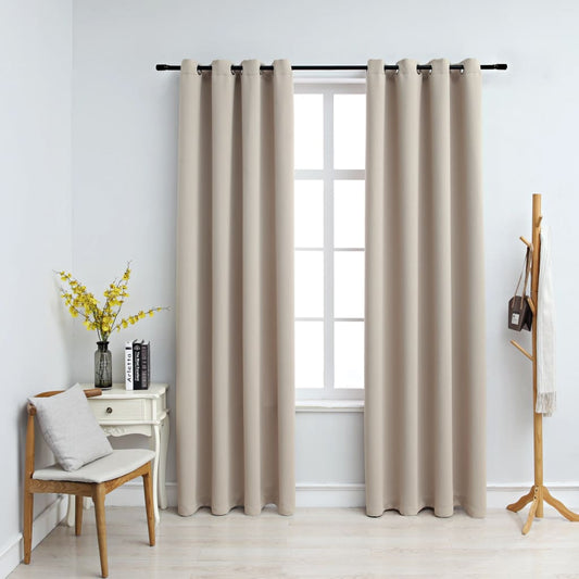 Cortinas opacas con ojales metálicos 2 piezas Beige 140x245 cm.