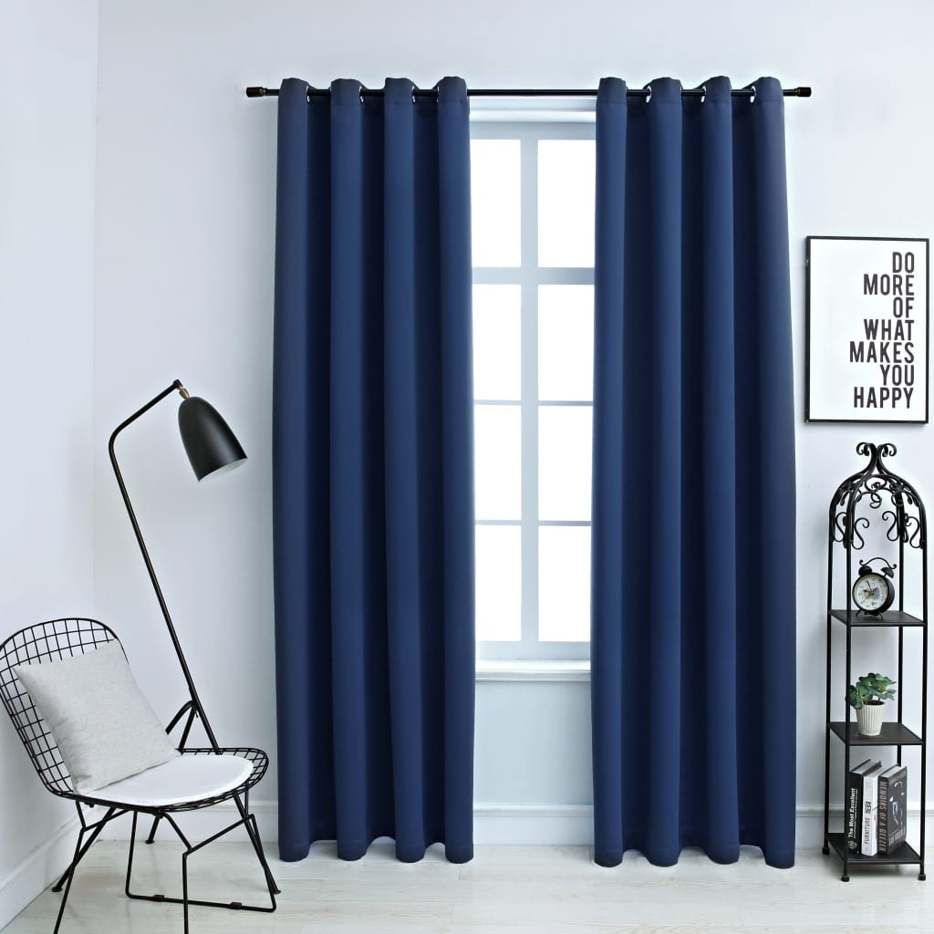 Cortinas opacas con ojales metálicos 2 uds. Azul 140x225cm.