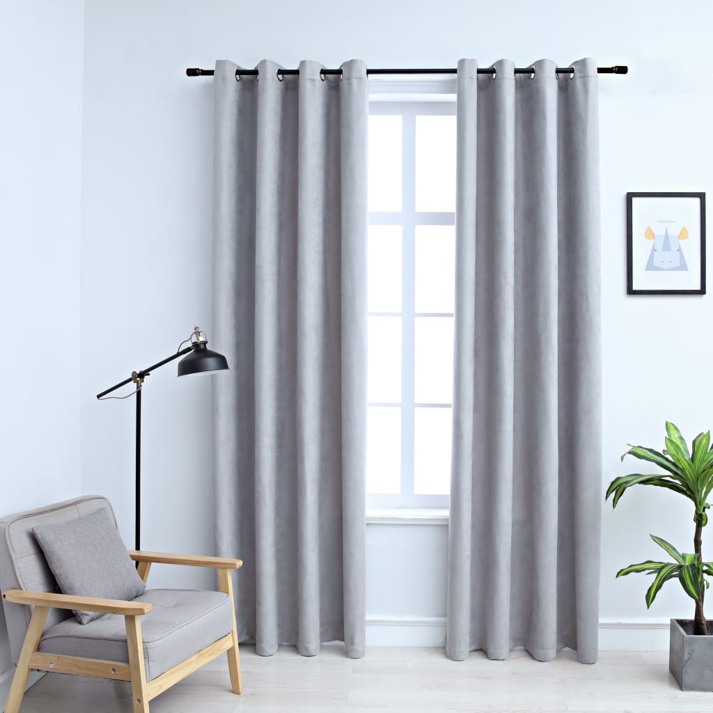 Cortinas opacas con ojales metálicos 2 uds. Gris 140x175 cm.