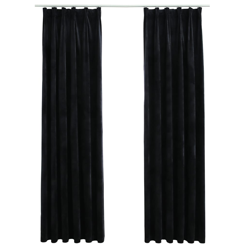 Cortinas opacas con ganchos 2 uds. Terciopelo Negro 140x175 cm.