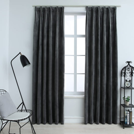 Cortinas opacas con ganchos 2 piezas terciopelo antracita 140x225cm