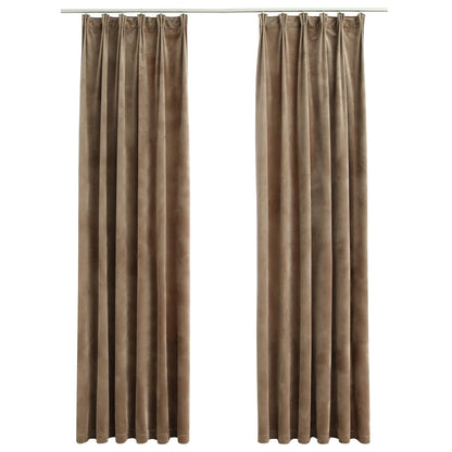 Cortinas opacas con ganchos 2 uds. Terciopelo beige 140x225 cm.