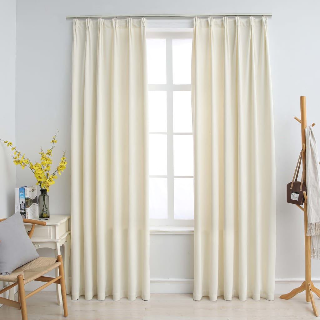 Cortinas opacas con ganchos 2 piezas terciopelo crema 140x175cm