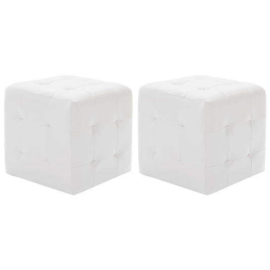 Puf 2 uds. Cuero artificial blanco 30x30x30 cm.