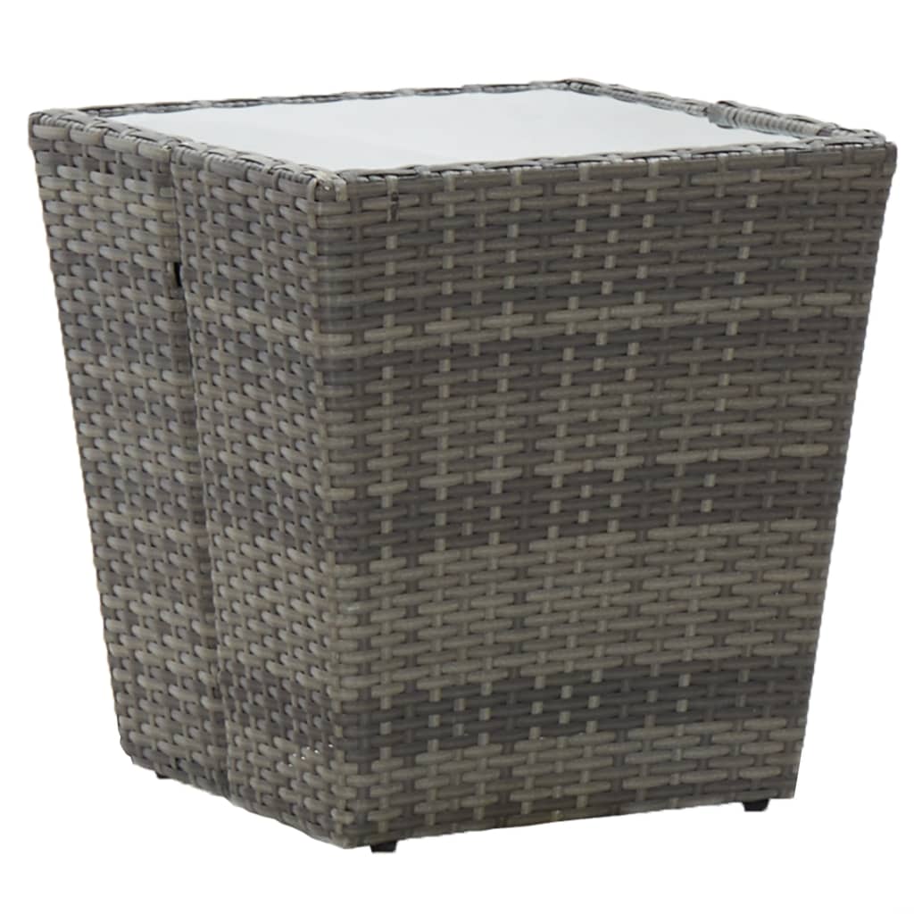 Garten-Couchtisch Grau 41,5x41,5x43 cm Poly Rattan und Hartglas