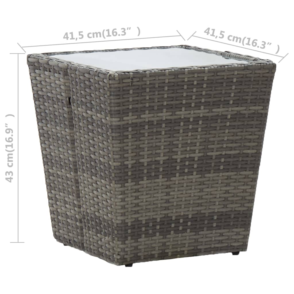 Garten-Couchtisch Grau 41,5x41,5x43 cm Poly Rattan und Hartglas