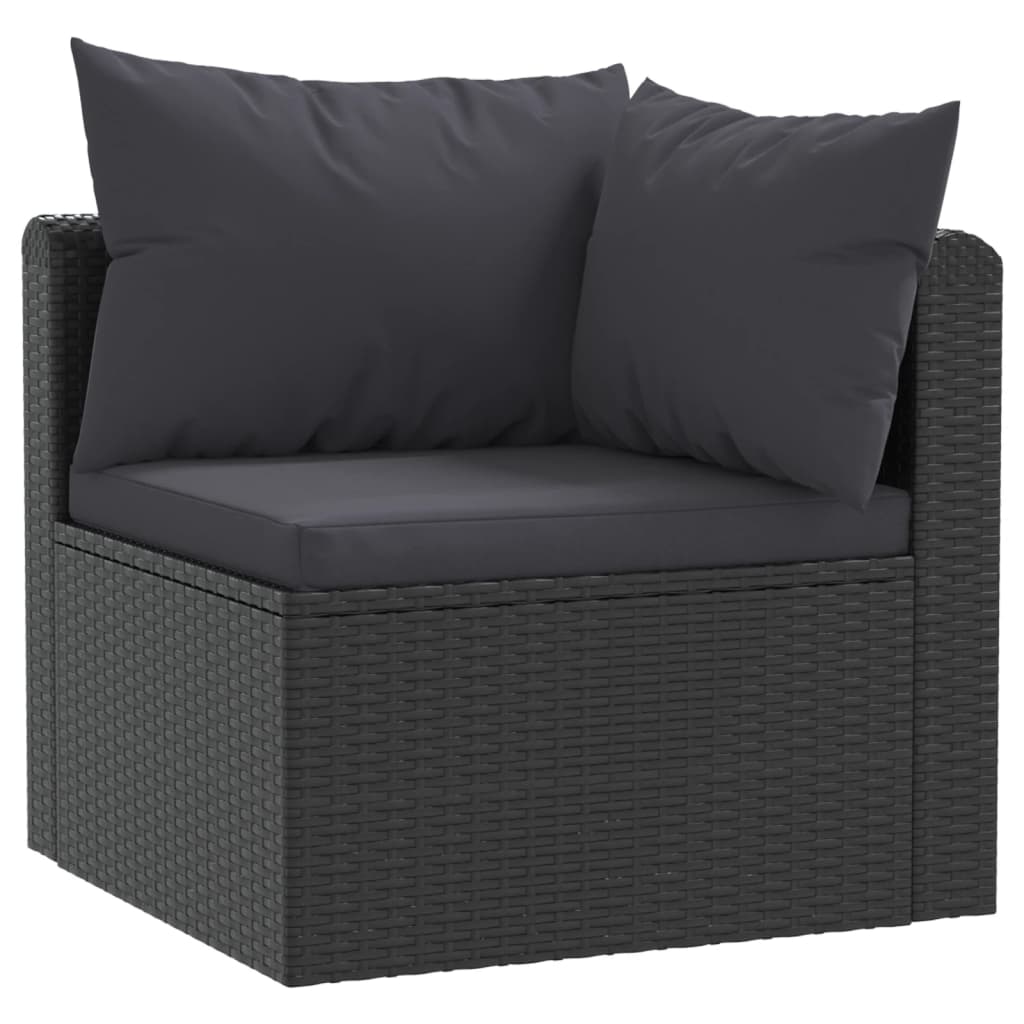 4 pièces. Ensemble canapé de jardin avec coussins poly rotin noir