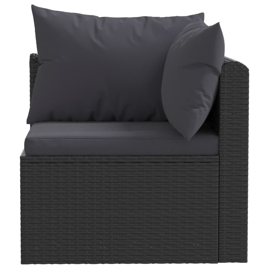 4 pièces. Ensemble canapé de jardin avec coussins poly rotin noir