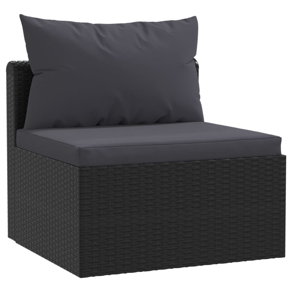 4 pièces. Ensemble canapé de jardin avec coussins poly rotin noir