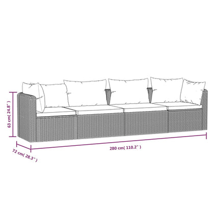 4 pièces. Ensemble canapé de jardin avec coussins poly rotin noir