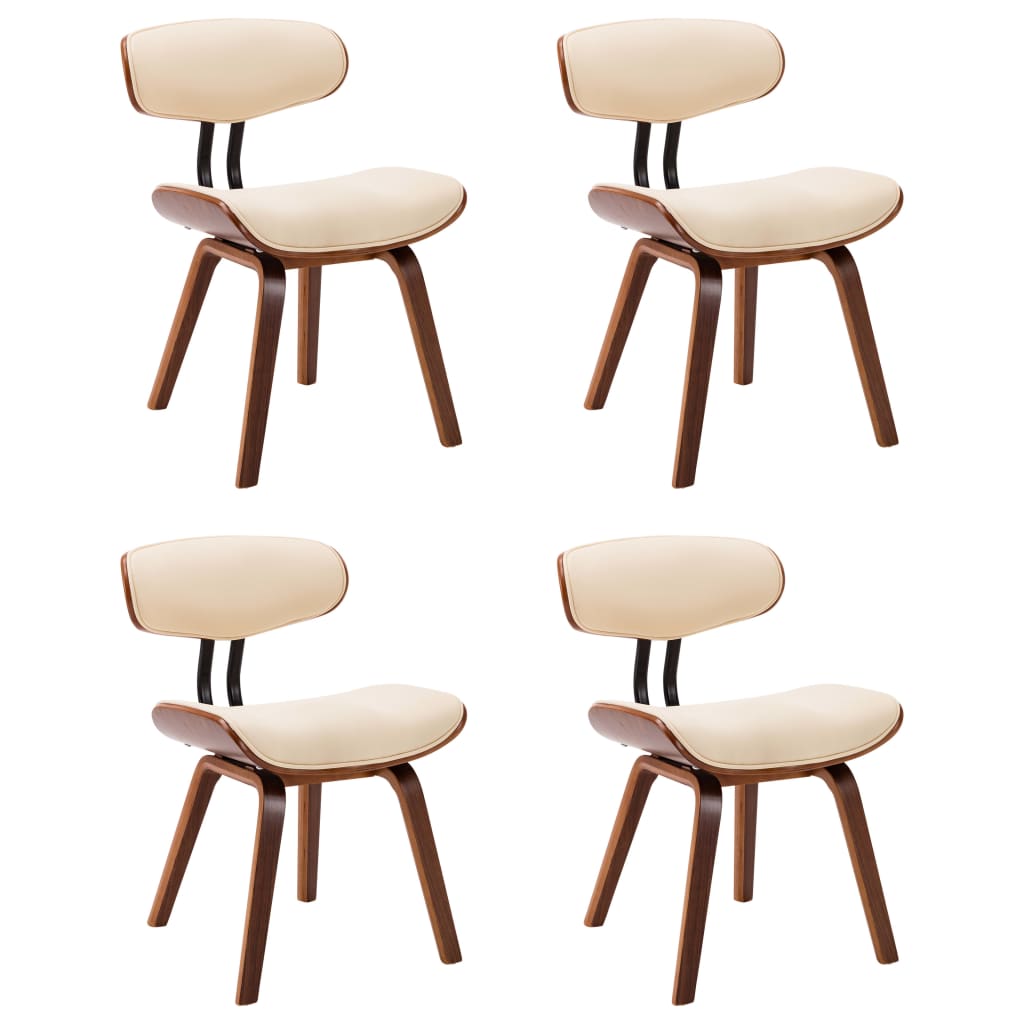 Chaises de salle à manger 4 pcs. Bois courbé crème et simili cuir