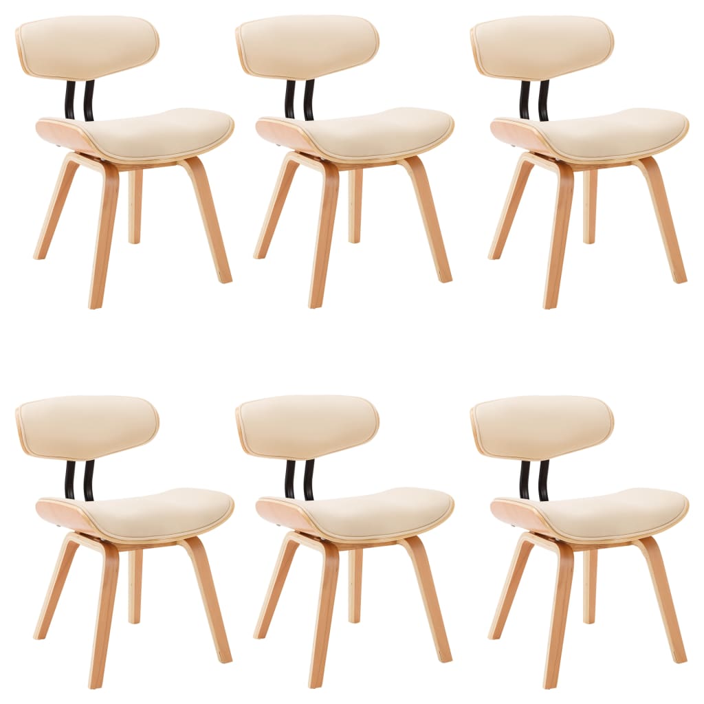 Sillas de comedor 6 uds. Madera curvada y piel sintética color crema.