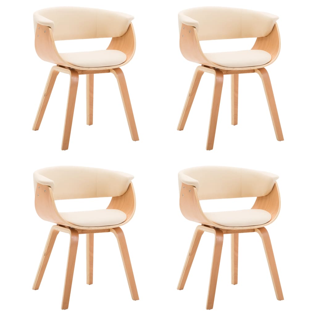 Chaises de salle à manger 4 pcs. Bois courbé crème et simili cuir