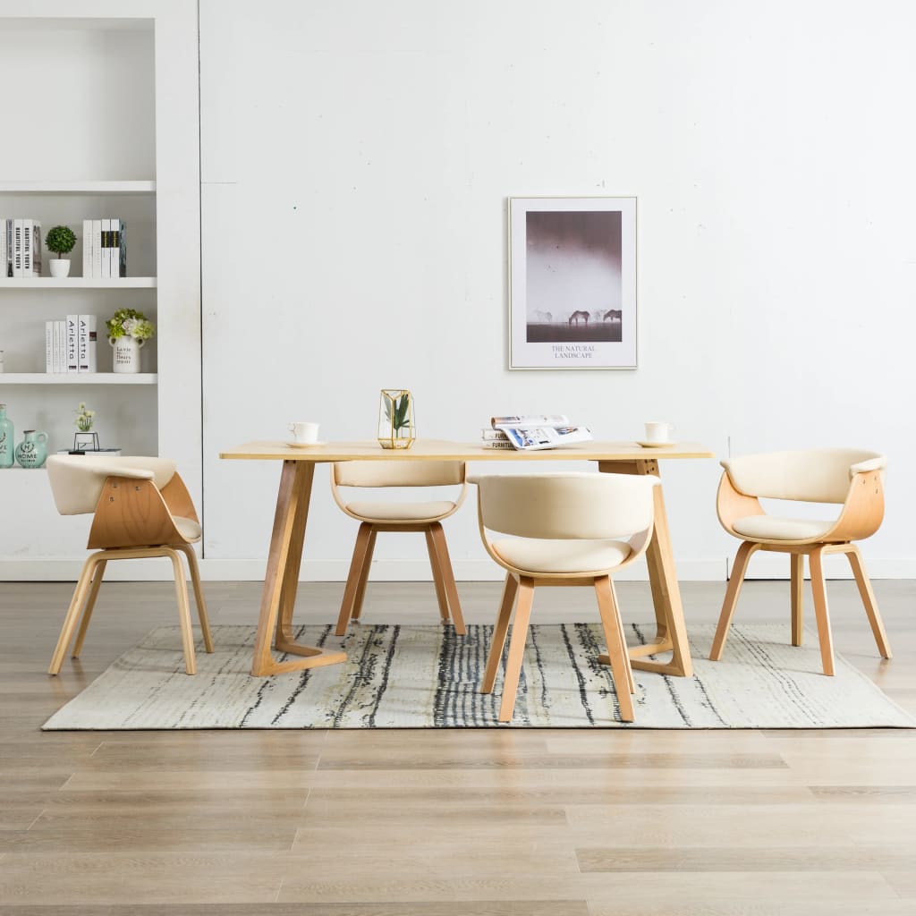 Chaises de salle à manger 4 pcs. Bois courbé crème et simili cuir