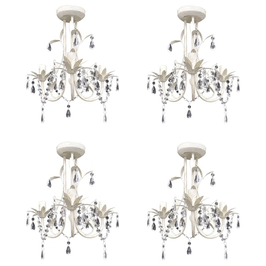 Lustre plafonnier en cristal 4 pcs Blanc élégant