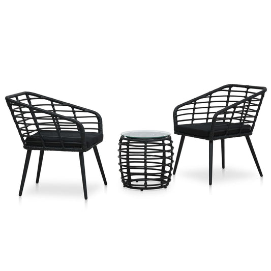 3-tlg. Bistro-Set Poly Rattan Schwarz