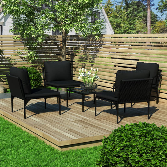 5-tlg. Garten-Lounge-Set mit Auflagen Schwarz PVC