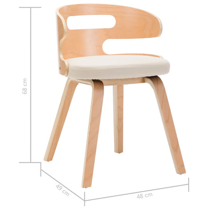 Sillas de comedor 4 uds. Madera curvada color crema y piel sintética.