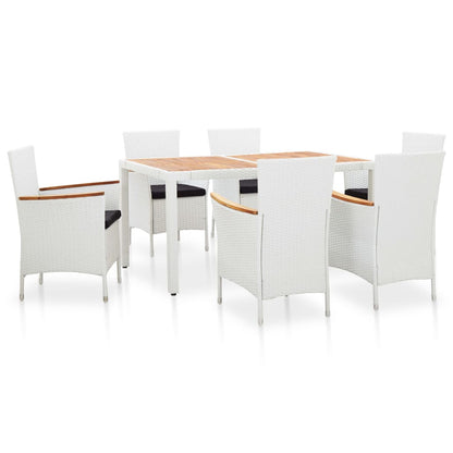 7 uds. Conjunto de comedor de jardín poliratán blanco