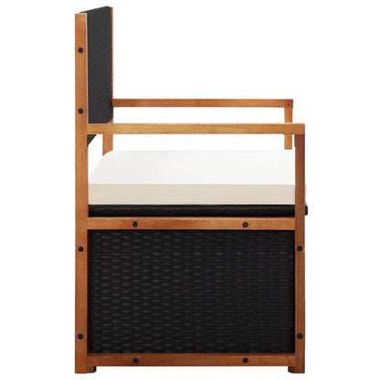 Bank mit Stauraum 115 cm Poly Rattan Massivholz Akazie Schwarz