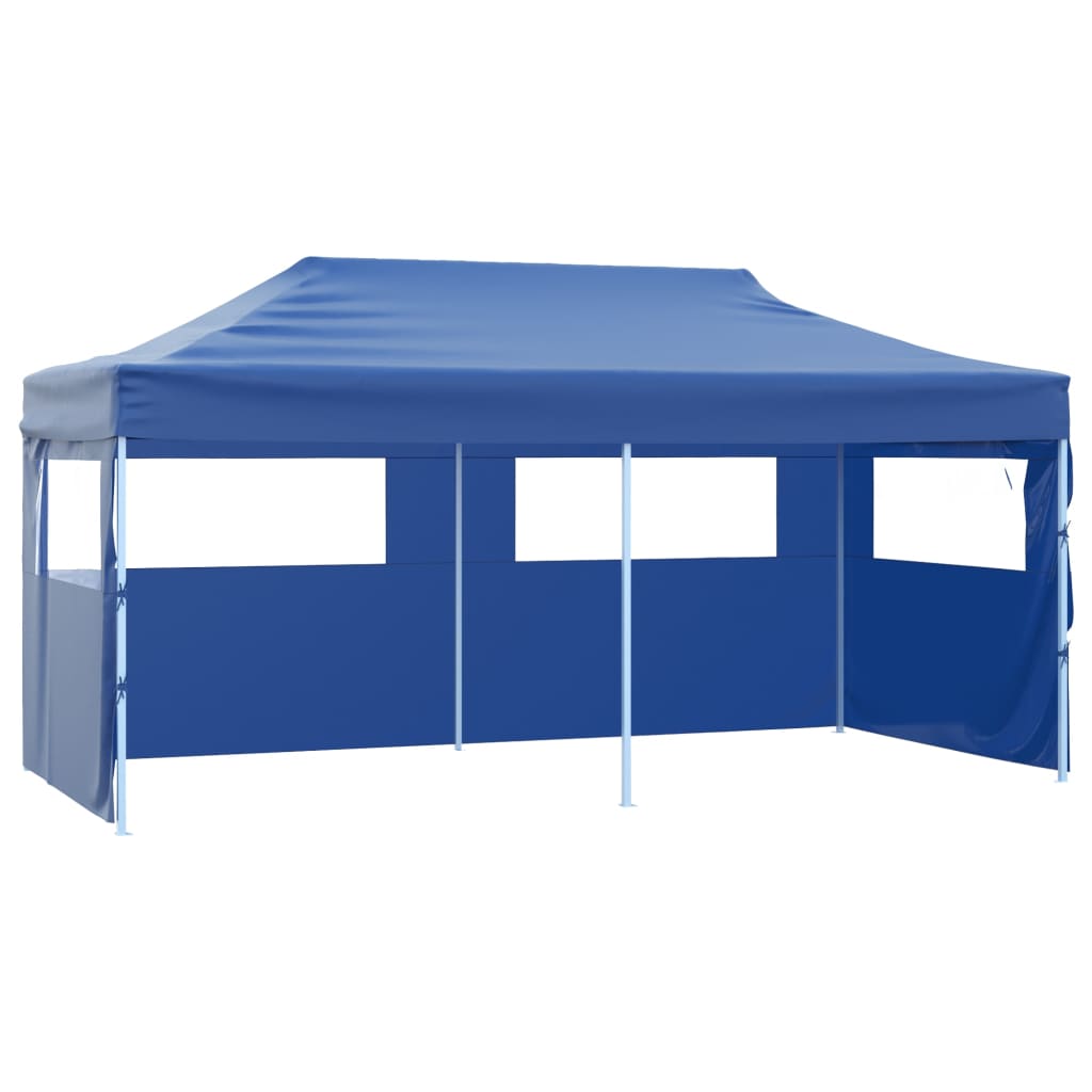 Tente de fête professionnelle pliable avec 4 parois latérales 3×6m bleu acier